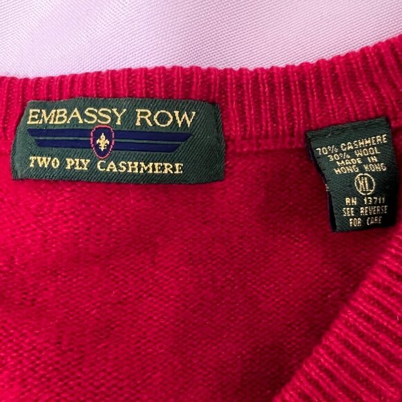 Embassy Row Two Ply Cashmere Long Sleeves V Neck Men's Red Sweater 30% Wool - Picture 3 of 6